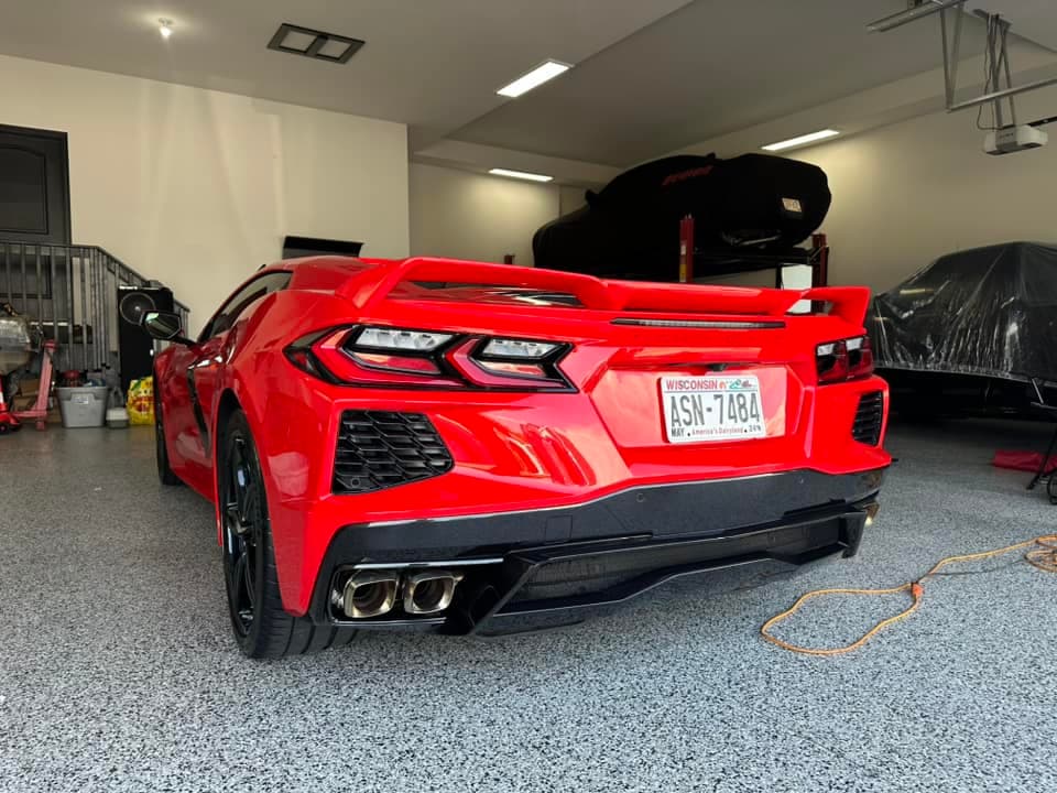 Window Tinting - Red Corvette C8 with tinted glass - Professional Detailing Wisconsin Dells